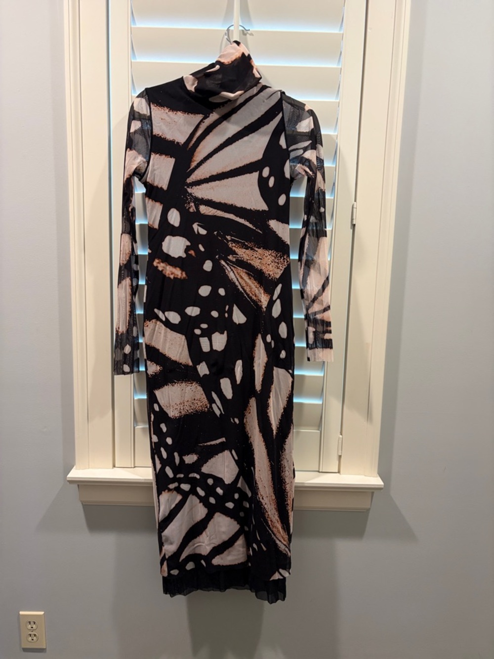 Prabal Gurung Black and Blush Butterfly-Print Midi Dress
